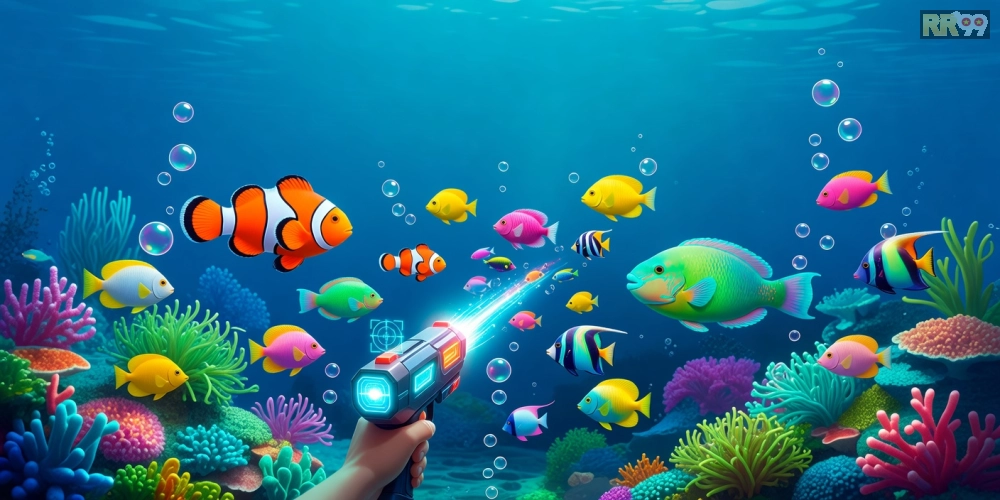 Hình minh họa khái niệm game bắn cá rr99 với giao diện sống động và cá đa dạng
