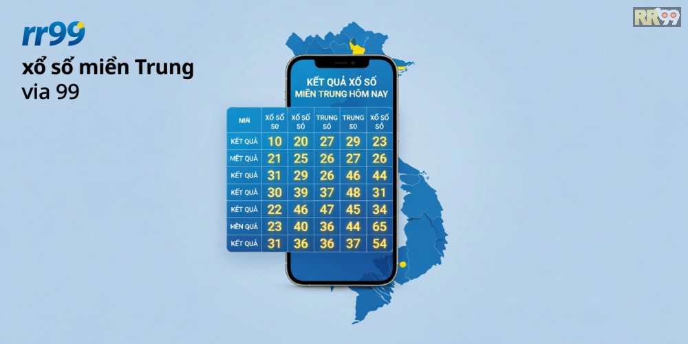 Caption minh họa bảng kết quả xổ số miền Trung cập nhật nhanh chóng trên nền tảng rr99