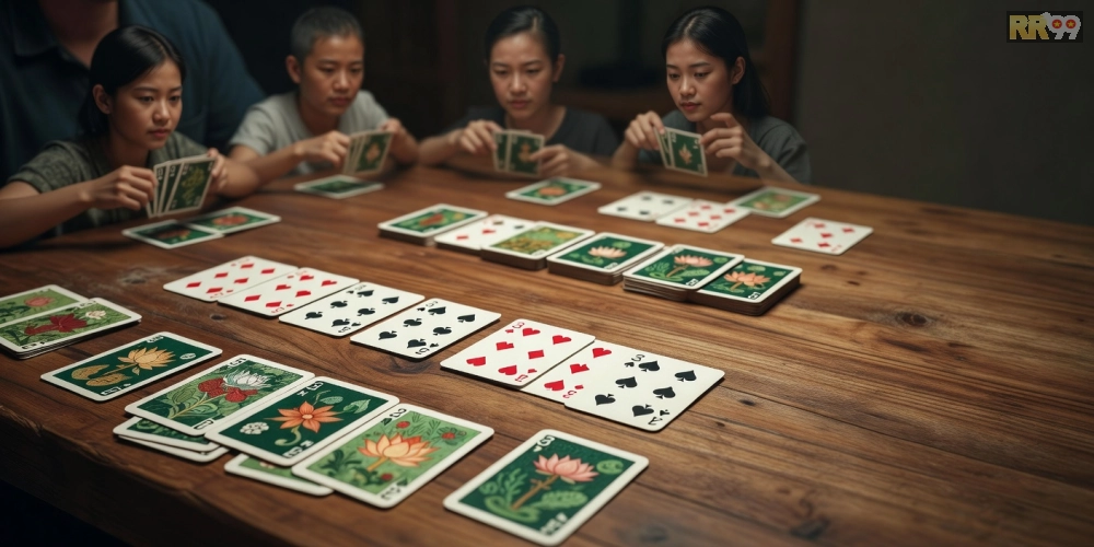 Giao diện chơi Phỏm trong top 10 game bài đổi thưởng rr99 với bài úp và úp