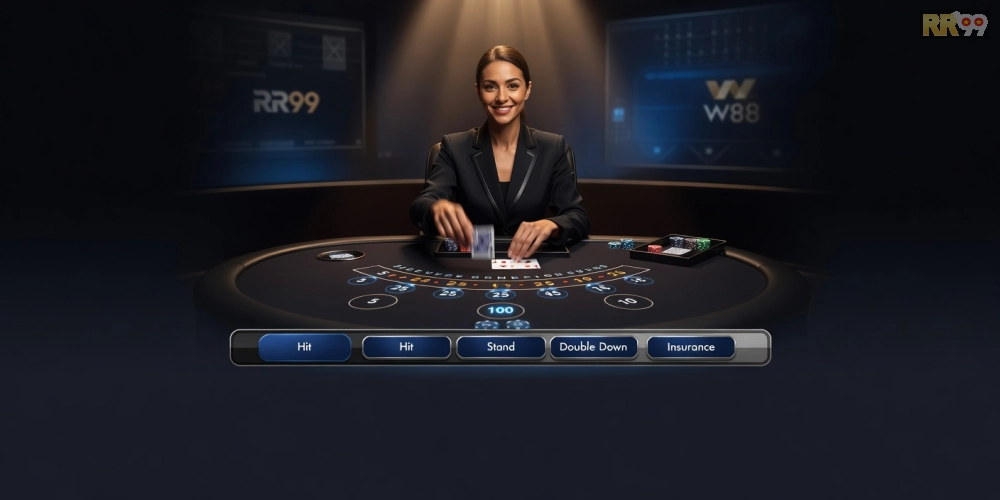 Hình ảnh giao diện trực tiếp casino rr99 trên W88 với bàn chơi sôi động
